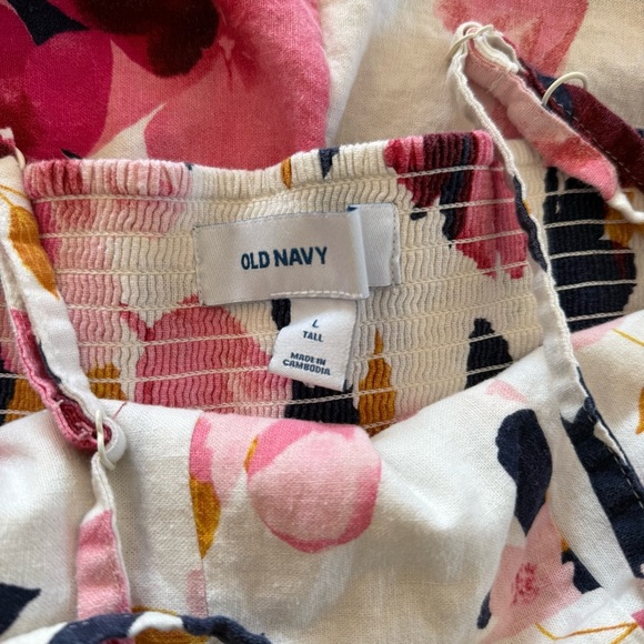 Old Navy Women's Multi Pink Floral Tie-Front Linen Viscose Mini Dress‎ Large EUC - Picture 7 of 13